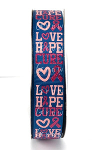 Breast Cancer Awareness Love Hope Cure USDR Ribbon - 7/8 Inch