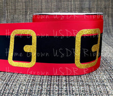 Load image into Gallery viewer, Santa Belt Christmas USDR Ribbonn - 3/8 Inch - 5/8 Inch - 7/8 Inch - 1.5 Inch - 3 Inch