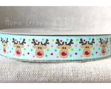 Load image into Gallery viewer, Rudolph Faces - Light Blue - 5/8 Inch USDR Ribbon