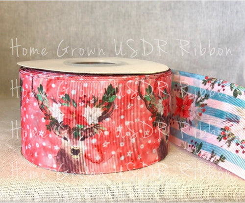 Deer Antler Poinsettia Christmas Winter USDR Ribbon