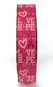 Breast Cancer Awareness Love Hope Cure USDR Ribbon - 7/8 Inch