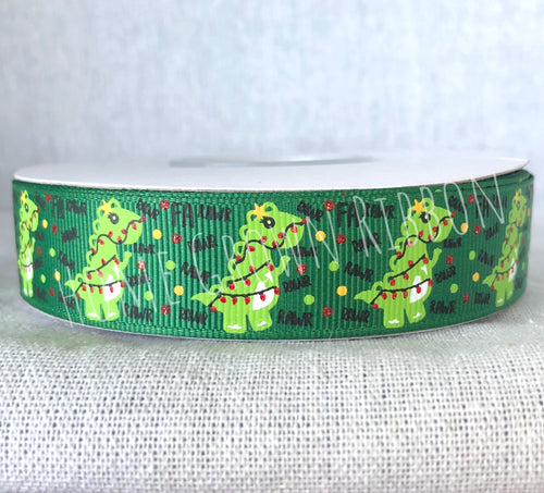 Christmas Dinosaur Tree Rex Rawr USDR Ribbon 7/8 inch