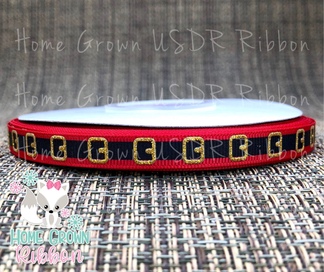 Santa Belt Christmas USDR Ribbonn - 3/8 Inch - 5/8 Inch - 7/8 Inch - 1.5 Inch - 3 Inch