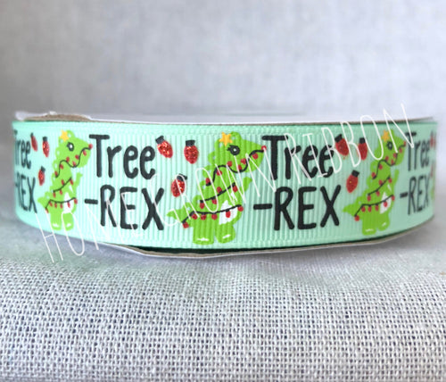 Christmas Dinosaur Tree Rex Rawr USDR Ribbon 7/8 inch