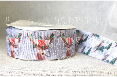 Deer Poinsettia Double Sided USDR Ribbon