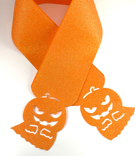 Jack-O-Lantern Ghost Halloween Cut Out - Orange Soft Glitter 3 Inch