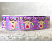Load image into Gallery viewer, Rudolph Faces - Purple - 5/8 Inch USDR Ribbon
