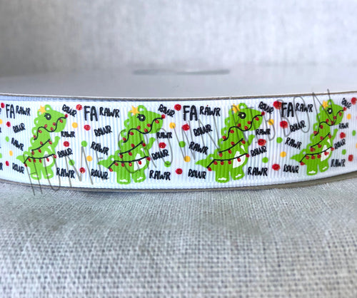 Christmas Dinosaur Tree Rex Rawr USDR Ribbon 7/8 inch