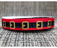 Load image into Gallery viewer, Santa Belt Christmas USDR Ribbonn - 3/8 Inch - 5/8 Inch - 7/8 Inch - 1.5 Inch - 3 Inch