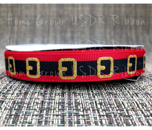 Santa Belt Christmas USDR Ribbonn - 3/8 Inch - 5/8 Inch - 7/8 Inch - 1.5 Inch - 3 Inch