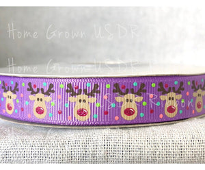 Rudolph Faces - Purple - 5/8 Inch USDR Ribbon