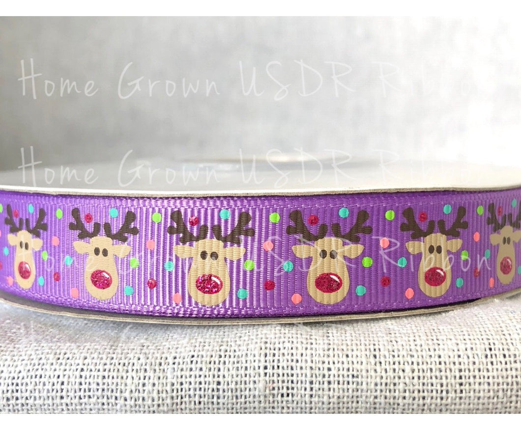 Rudolph Faces - Purple - 5/8 Inch USDR Ribbon