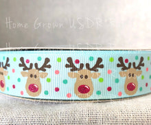 Load image into Gallery viewer, Rudolph Faces - Light Blue - 5/8 Inch USDR Ribbon