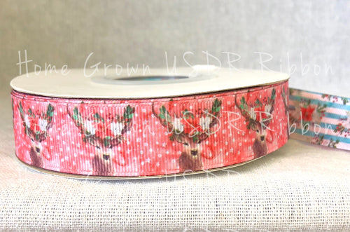 Deer Antler Poinsettia Christmas Winter USDR Ribbon