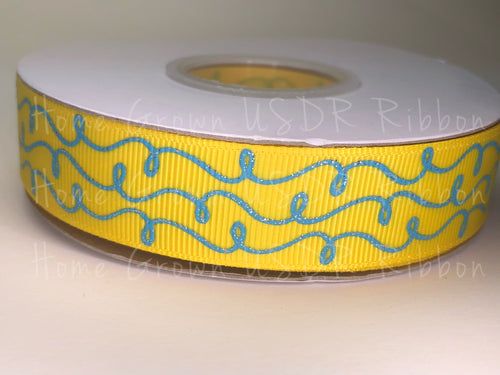 Turquoise Doodles Filler Grosgrain Ribbon 7/8 Inch