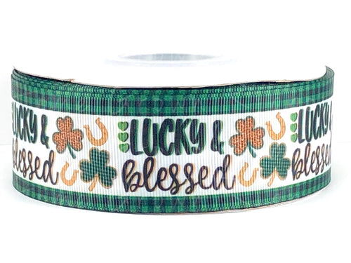 Lucky & Blessed Leopard Shamrock USDR Ribbon St. Patty's Day - 1.5 Inch