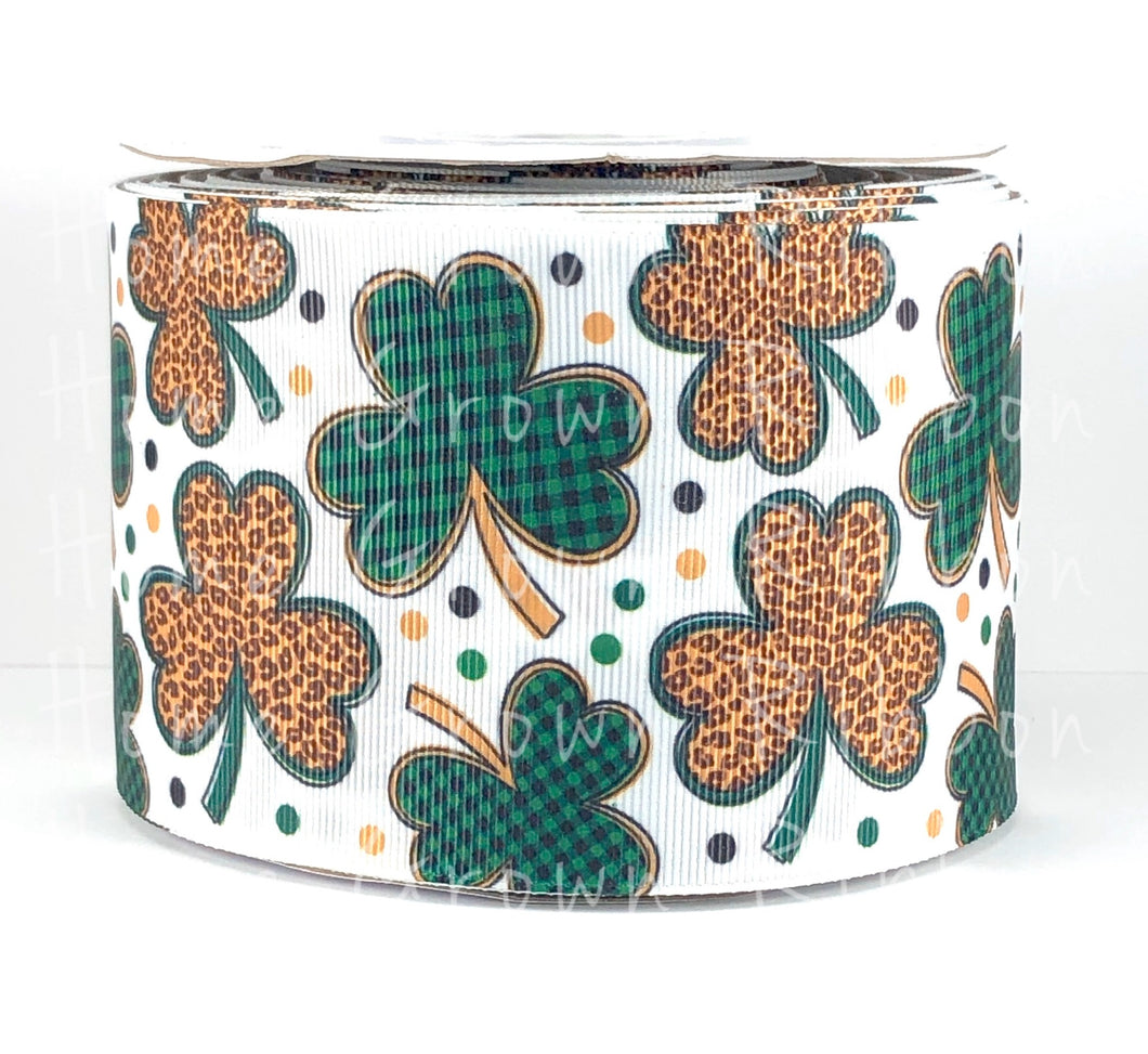 Leopard Shamrock USDR Ribbon St. Patty's Day - 3 Inch