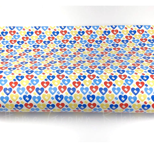 Autism Puzzle Hearts Synthetic Leather Sheet USDR