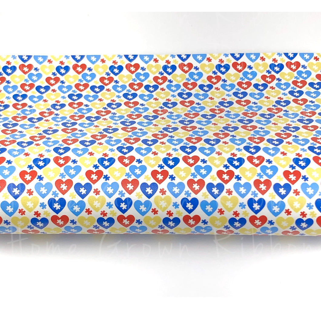 Autism Puzzle Hearts Synthetic Leather Sheet USDR