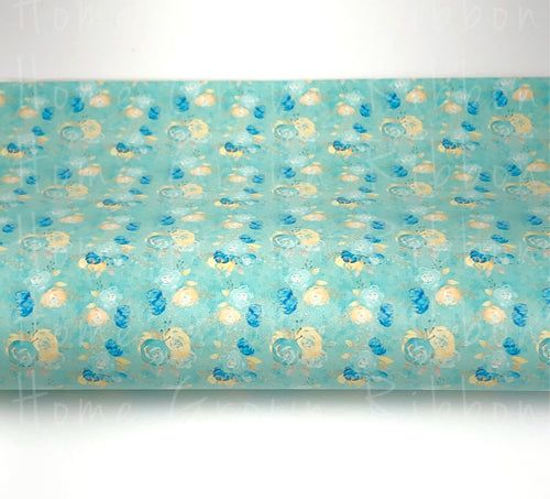 Mint Floral on Teal Synthetic Leather Sheet USDR