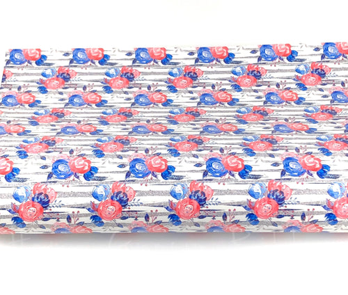 Fourth of July Roses on Silver Stripes Faux Leather Sheets