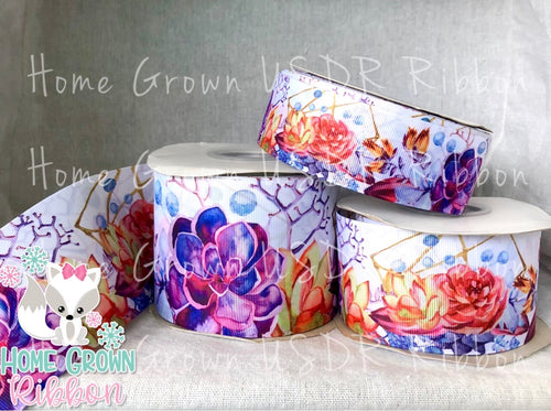 Succulents Double Sided USDR Grosgrain Ribbon - 1.5