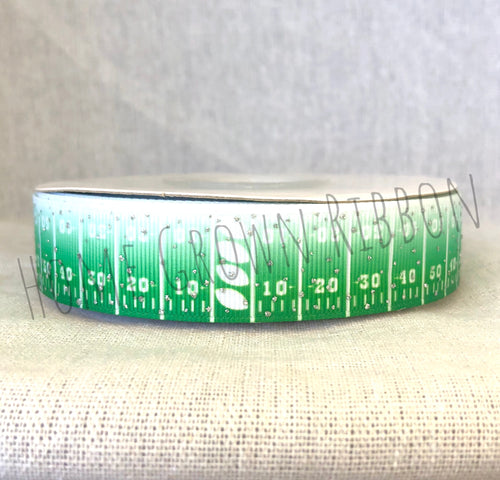 Football Field with Silver Glitter Sparkles USDR Ribbon - 7/8 Inch