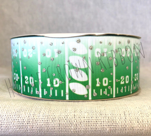 Football Field with Silver Glitter Sparkles USDR Ribbon - 1.5 Inch