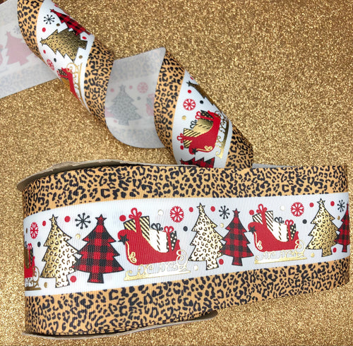 Sleigh All Day Coordinate - Leopard - USDR Ribbon 3 Inch