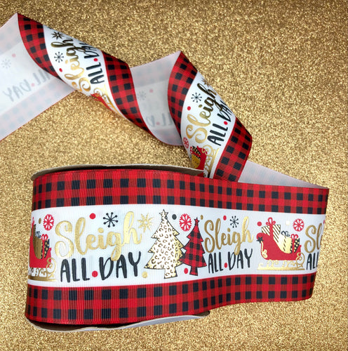 Sleigh All Day - Buffalo Plaid and Leopard - USDR Ribbon 3 Inch