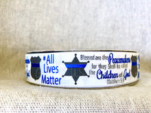 Load image into Gallery viewer, Blessed are the peacemakers Back the Blue Police Officer Support Ribbon Thin Blue Line