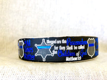 Load image into Gallery viewer, Blessed are the peacemakers Back the Blue Police Officer Support Ribbon Thin Blue Line