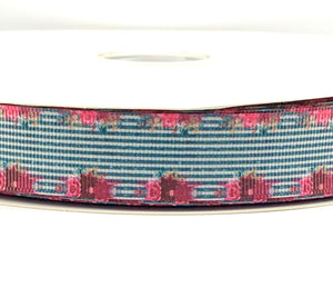 Burgundy Floral on Tropic Stripes - 5/8" - 7/8" - 1.5" - 3"