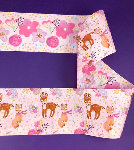 Floral Deer Double Sided with Gold Glitter Sparkles - 5/8