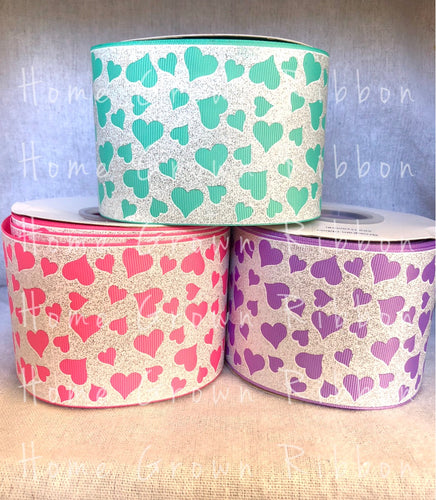 White Glitter Heart Cut Out 3 Inch USDR Valentine's Day Ribbon - Solid