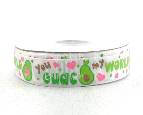 You Guac My World USDR 7/8 Inch Grosgrain Ribbon - Navy - White - Avocado Collection