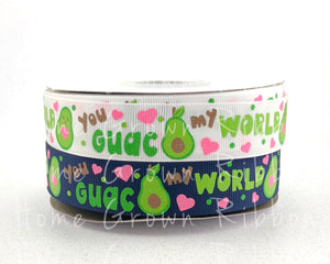 You Guac My World USDR 7/8 Inch Grosgrain Ribbon - Navy - White - Avocado Collection