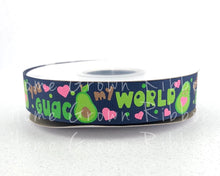 Load image into Gallery viewer, You Guac My World USDR 7/8 Inch Grosgrain Ribbon - Navy - White - Avocado Collection