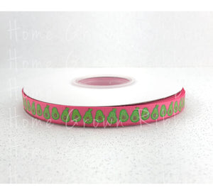 Bitty Avocado USDR 3/8 Inch Grosgrain Ribbon - Pink - White - Avocado Collection