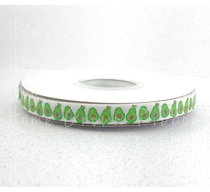 Bitty Avocado USDR 3/8 Inch Grosgrain Ribbon - Pink - White - Avocado Collection