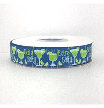 Load image into Gallery viewer, Margarita Extra Salty 7/8 Inch USDR Grosgrain Ribbon - Purple - Navy - Cocktails Collection