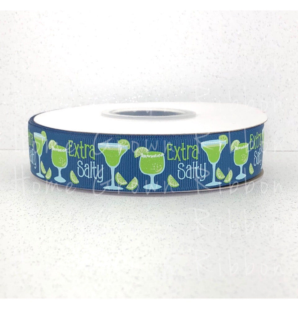 Margarita Extra Salty 7/8 Inch USDR Grosgrain Ribbon - Purple - Navy - Cocktails Collection