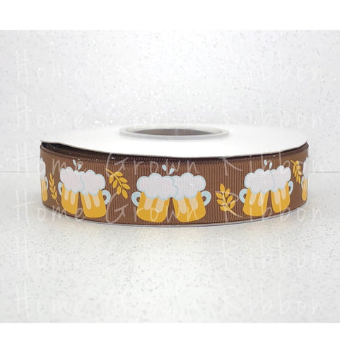 Beer 7/8 Inch USDR Grosgrain Ribbon - Brown - Cocktails Collection