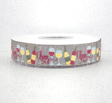Load image into Gallery viewer, Wine 7/8 Inch USDR Grosgrain Ribbon - Yellow - Gray - Cocktails Collection