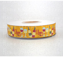 Load image into Gallery viewer, Wine 7/8 Inch USDR Grosgrain Ribbon - Yellow - Gray - Cocktails Collection