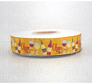Wine 7/8 Inch USDR Grosgrain Ribbon - Yellow - Gray - Cocktails Collection