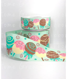 Cake Pops 1.5" 3" USDR Grosgrain Ribbon Pastel Green - Rose Gold Glitter
