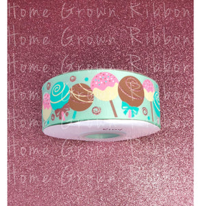 Cake Pops 1.5" 3" USDR Grosgrain Ribbon Pastel Green - Rose Gold Glitter