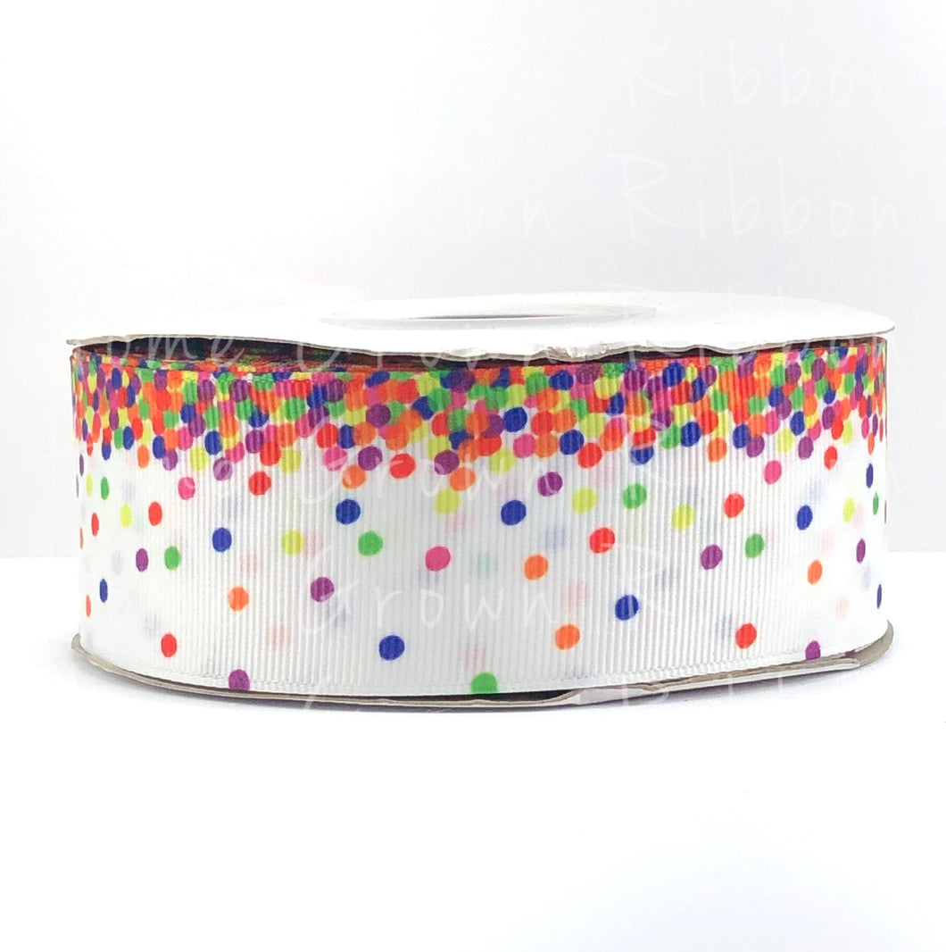Rainbow Confetti Splatter USDR Ribbon Birthday 1.5 Inch