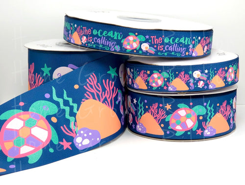 Ocean Is Calling Collection - Sea Life USDR Ribbon - Lt Navy - 7/8